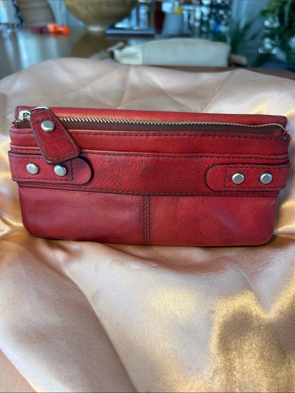 Fossil Deep Red Leather Clutch Wallet